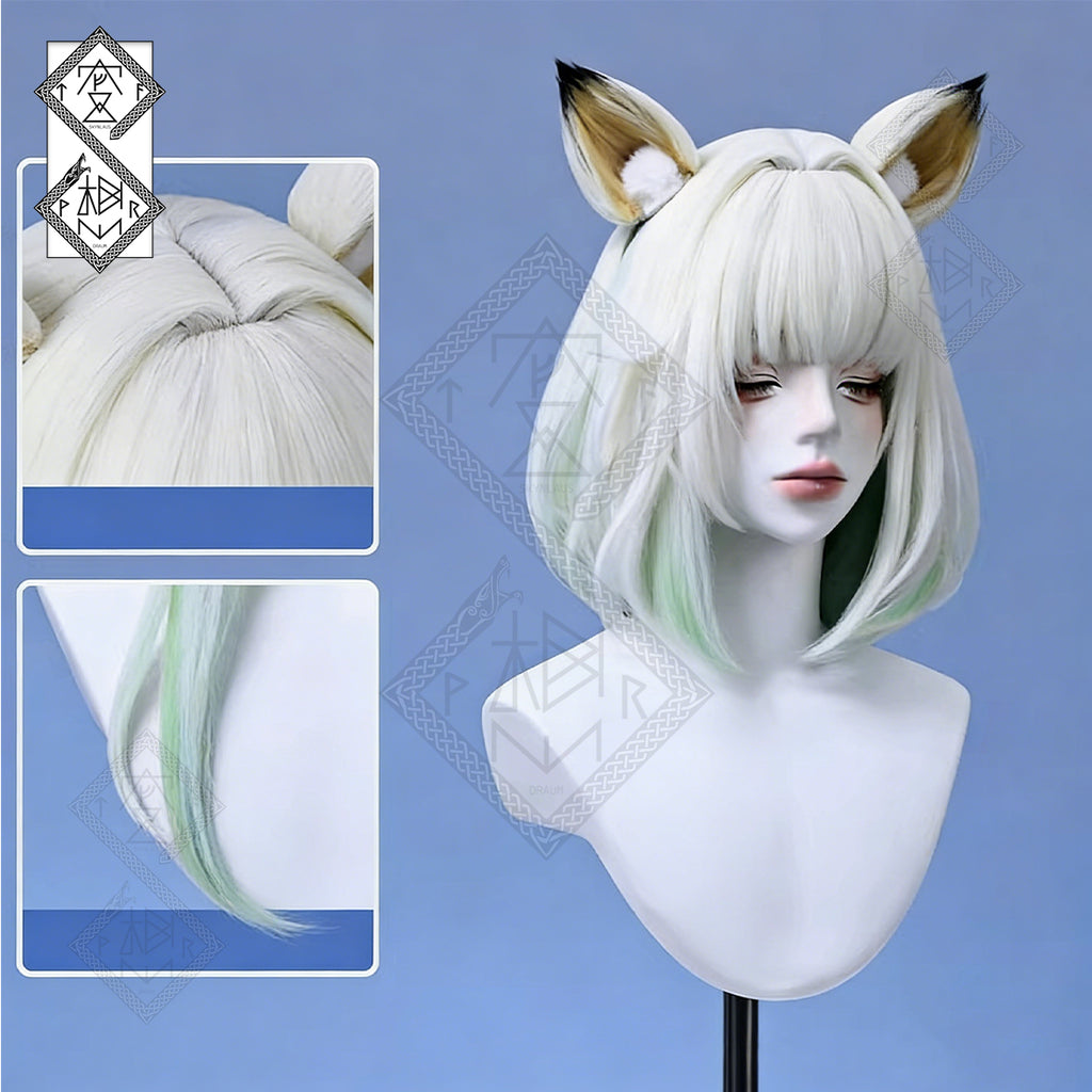 Arknights Kal'tsit Echo of Time Cosplay Wig – Gradient Tips, Detachable Tricolor Ears, Heat Resistant Synthetic Hair