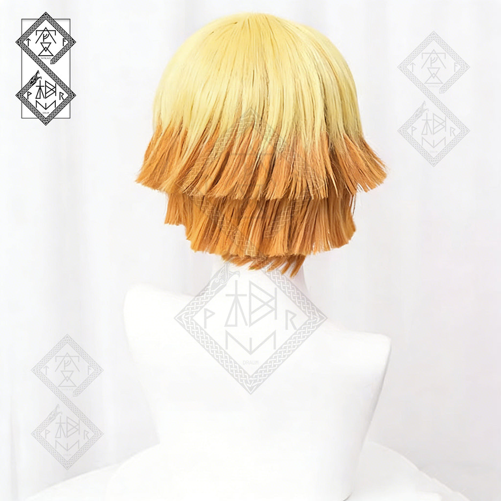 Zenitsu Agatsuma Cosplay Wig Demon Slayer Kimetsu no Yaiba Yellow Orange Gradient Short Anime Wig Heat Resistant Synthetic Hair
