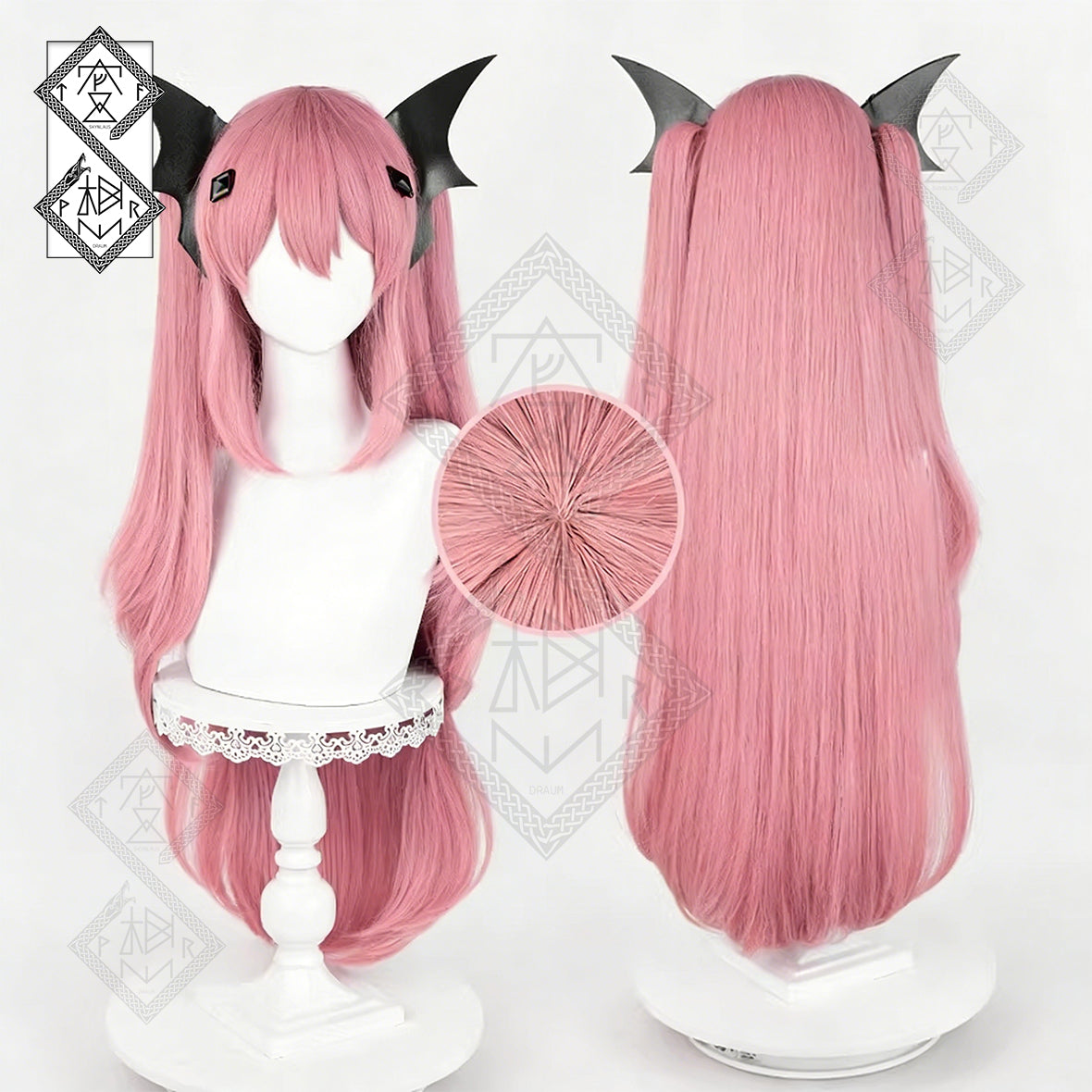 Seraph of the End Krul Tepes Cosplay Wig Pink Twin Tails Clip-On Heat Resistant Anime Wig(Style 1: 90cm Length with Hair Accessory)