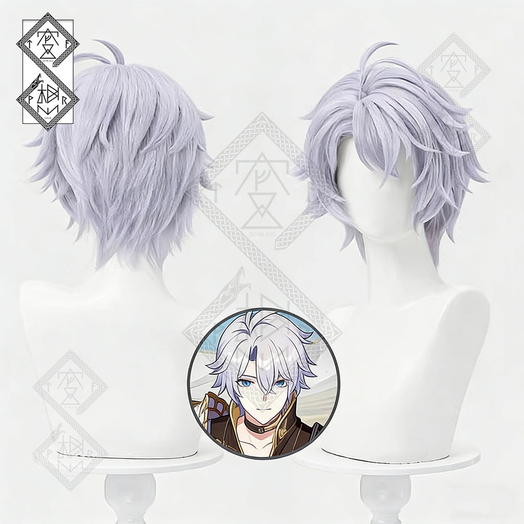Honkai: Star Rail Phainon Cosplay Wig – Short Flipped Ends Anime Synthetic Hair(White Purple Style)