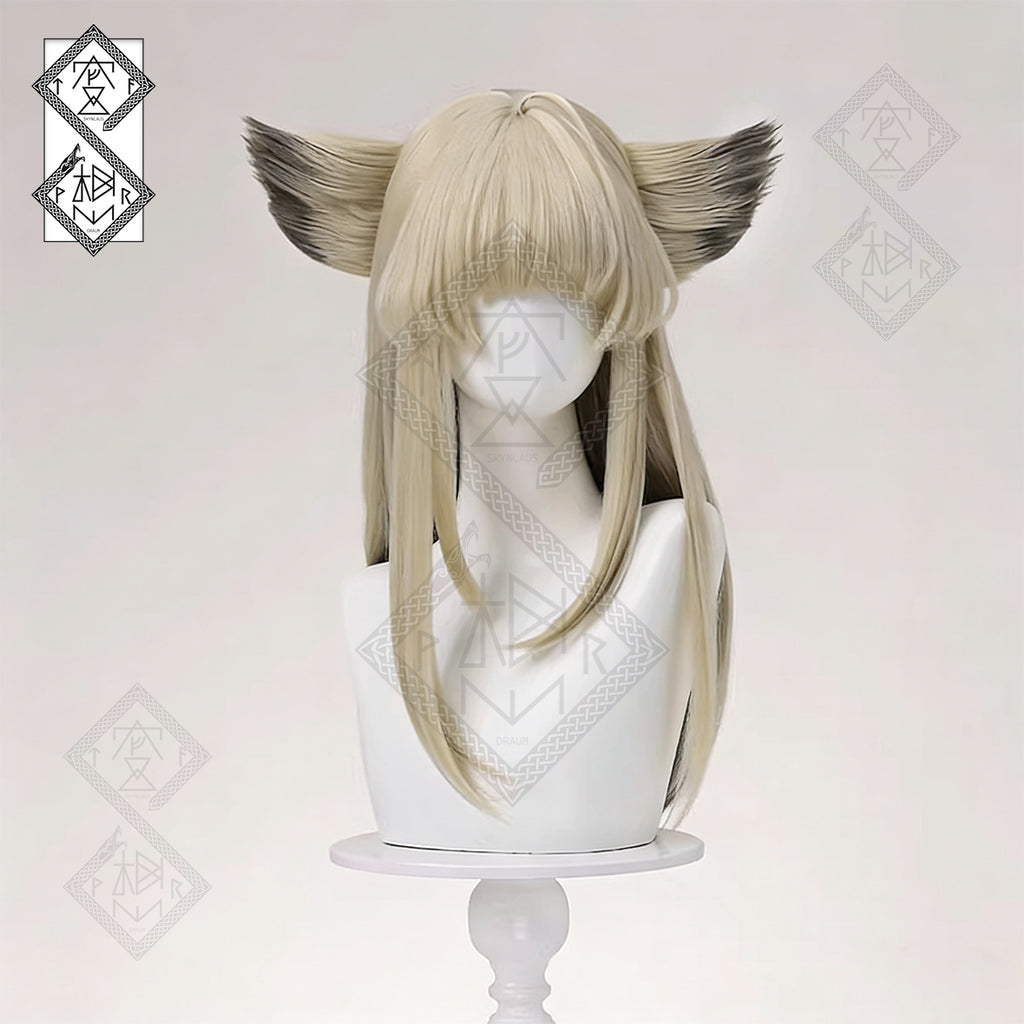 Arknights Endfield Perlica Cosplay Wig with Ears – Gradient Realistic Synthetic Hair