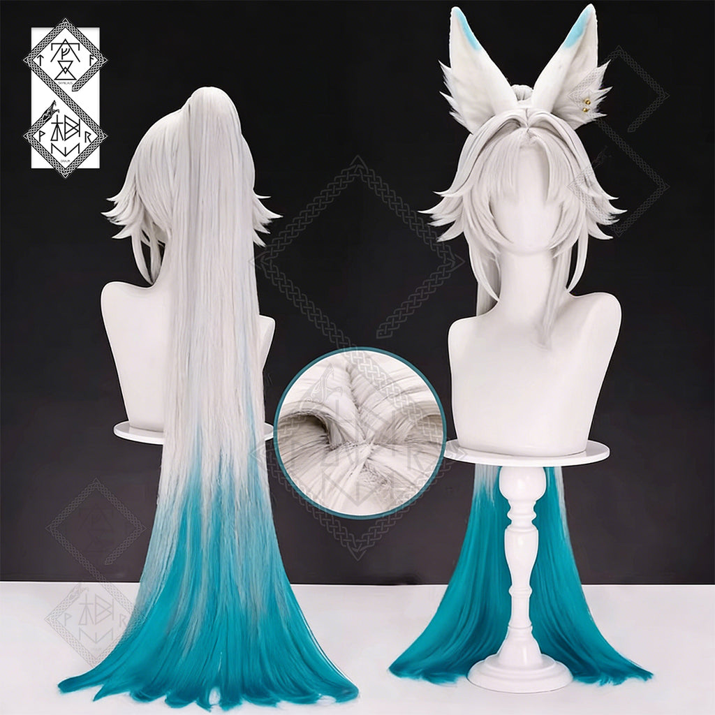 Honkai: Star Rail Feixiao Cosplay Wig with Ears & Earrings Long Ombre Ponytail Anime Wig Heat Resistant Fiber(Wig & Ears Ver.1)