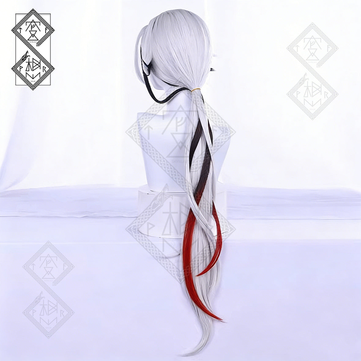 Genshin Impact Arlecchino Cosplay Wig – Long Highlighted Hair with Clip-In Bangs, Heat Resistant