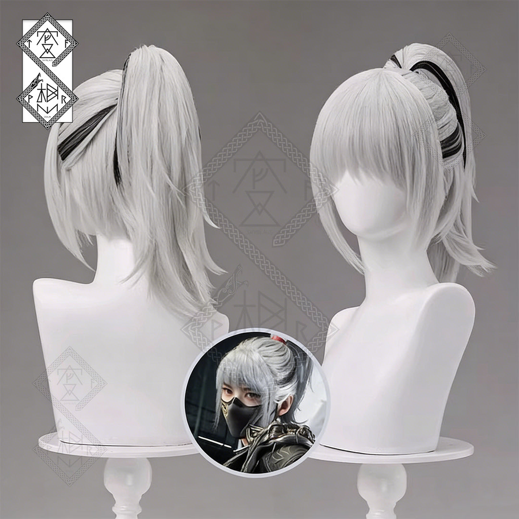 Delta Force Mai Xiaowen Ink Cloud Cosplay Wig Ink Gradient Ponytail Heat Resistant(Ink Wash Cloud Pattern Style Ver.2)