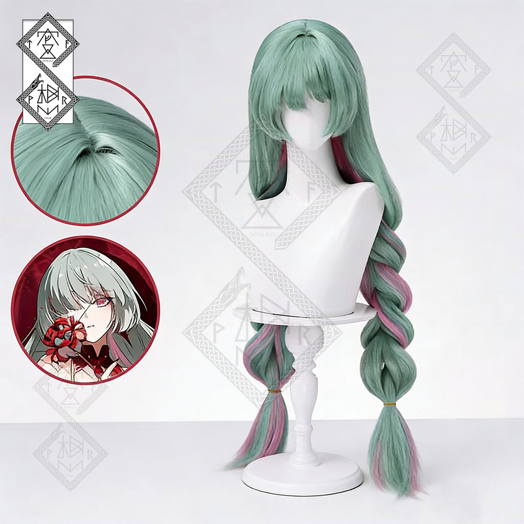 Wuthering Waves Phrolova Cosplay Wig – Twin Ponytails Braided Wig with Curly Bangs, Heat-Resistant Synthetic Anime Costume Hair