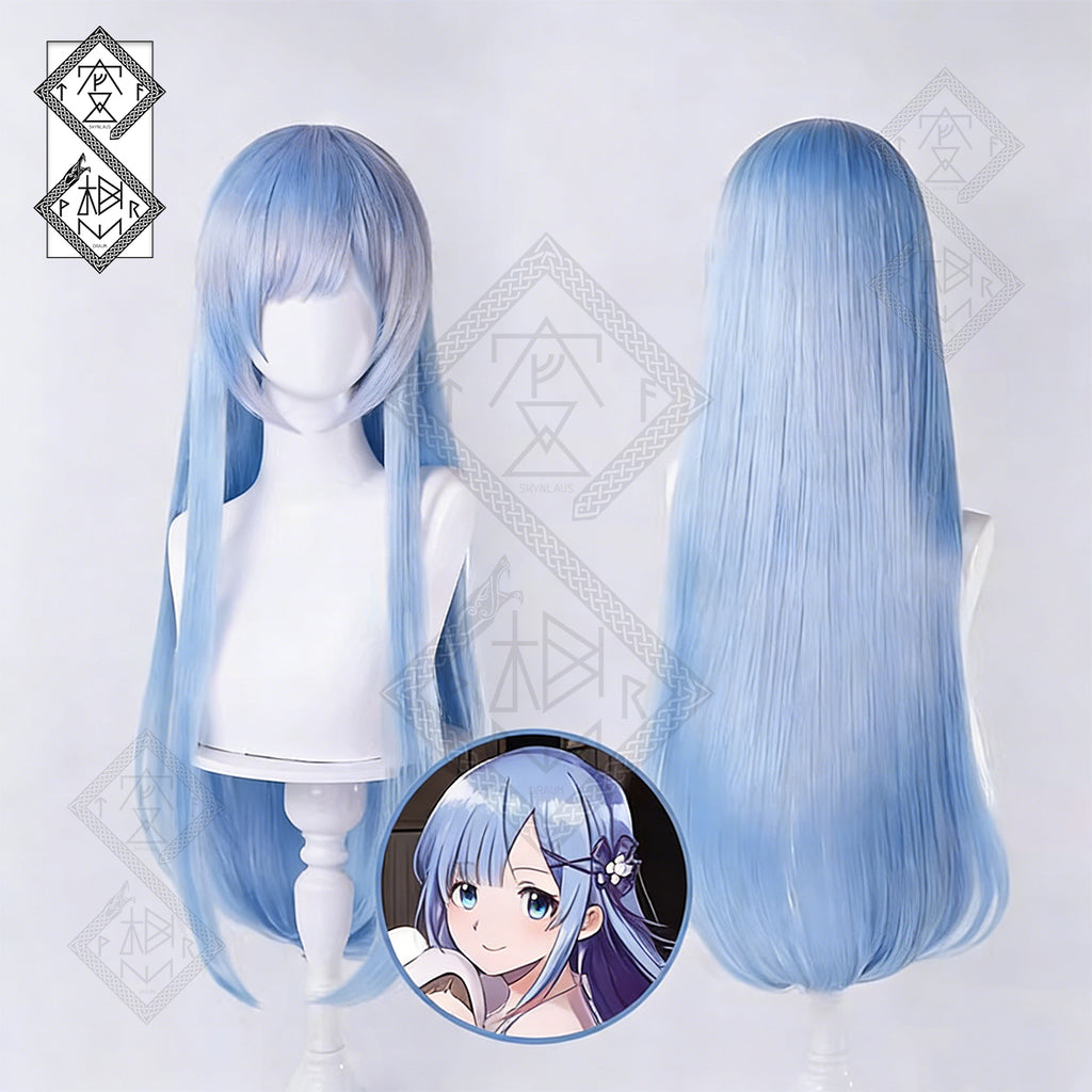 Re:Zero Rem Cosplay Wig Long Blue Anime Maid Hair Heat Resistant(Long Wig Ver.2)