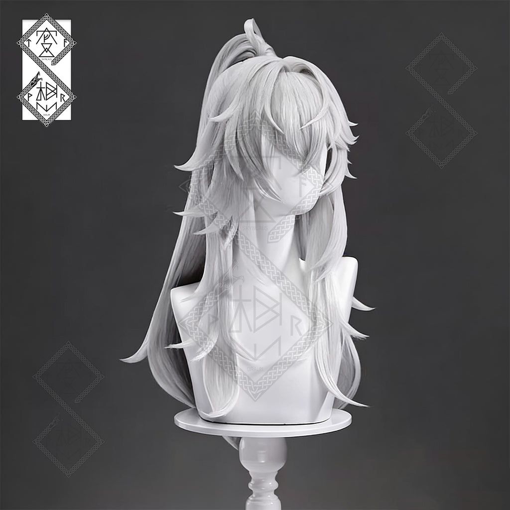 Honkai: Star Rail Jing Yuan Cosplay Wig – Long Silver Ponytail Wig, Heat-Resistant Synthetic Fiber for Men Costume