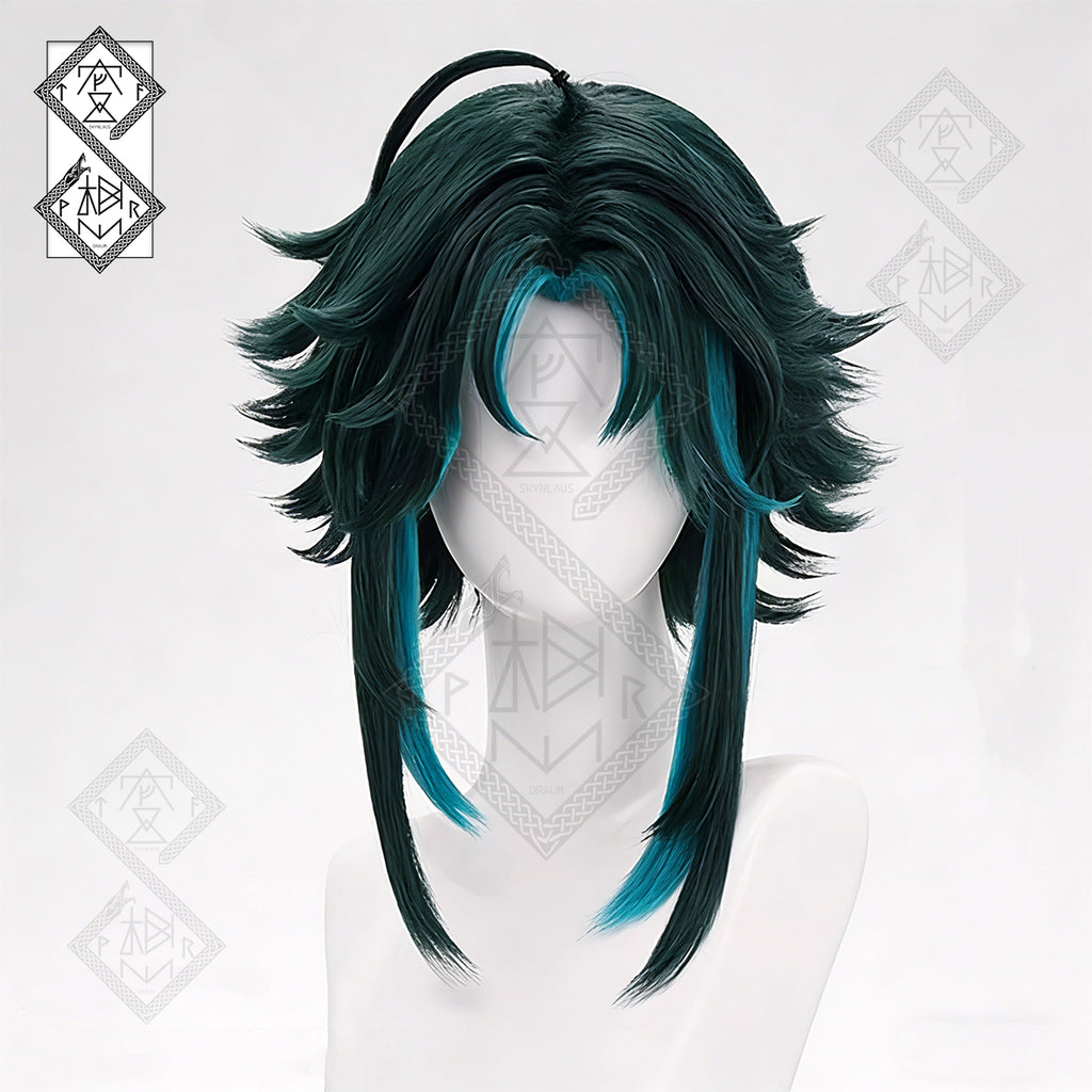 Genshin Impact Xiao Cosplay Wig – Custom Colored Middle Part Ponytail, Fluffy Top Standard Style, Heat-Resistant Synthetic Hair(Fluffy Top Style Ver.1)