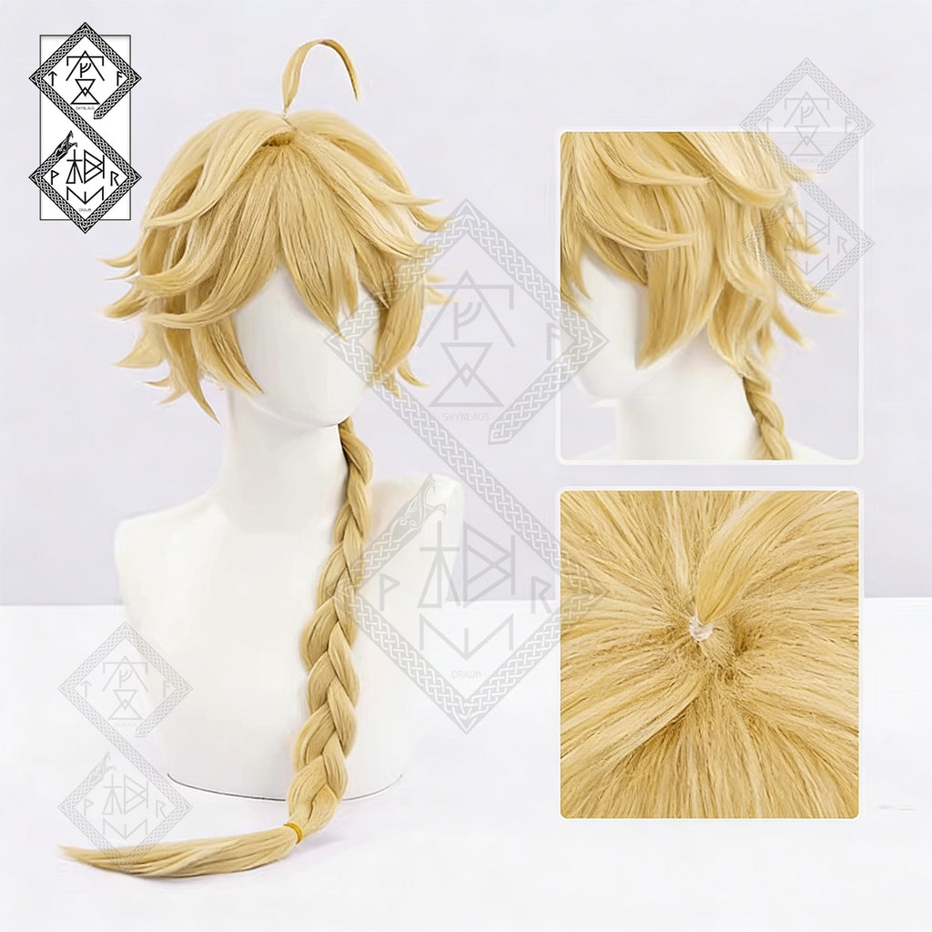 Genshin Impact Lumine Aether Cosplay Wig Set – Twin Traveler Wig | Blonde Anime Cosplay Hair Aether Wig Heat Resistant for Halloween Costume(Aether Ver.2)