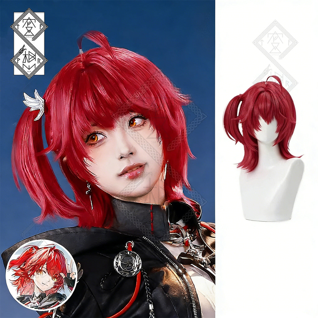 Arknights Exusiai Cosplay Wig – New Outfit Ponytail Anime Wig | Long Red Realistic Cosplay Hair Heat Resistant Synthetic Wig for Halloween