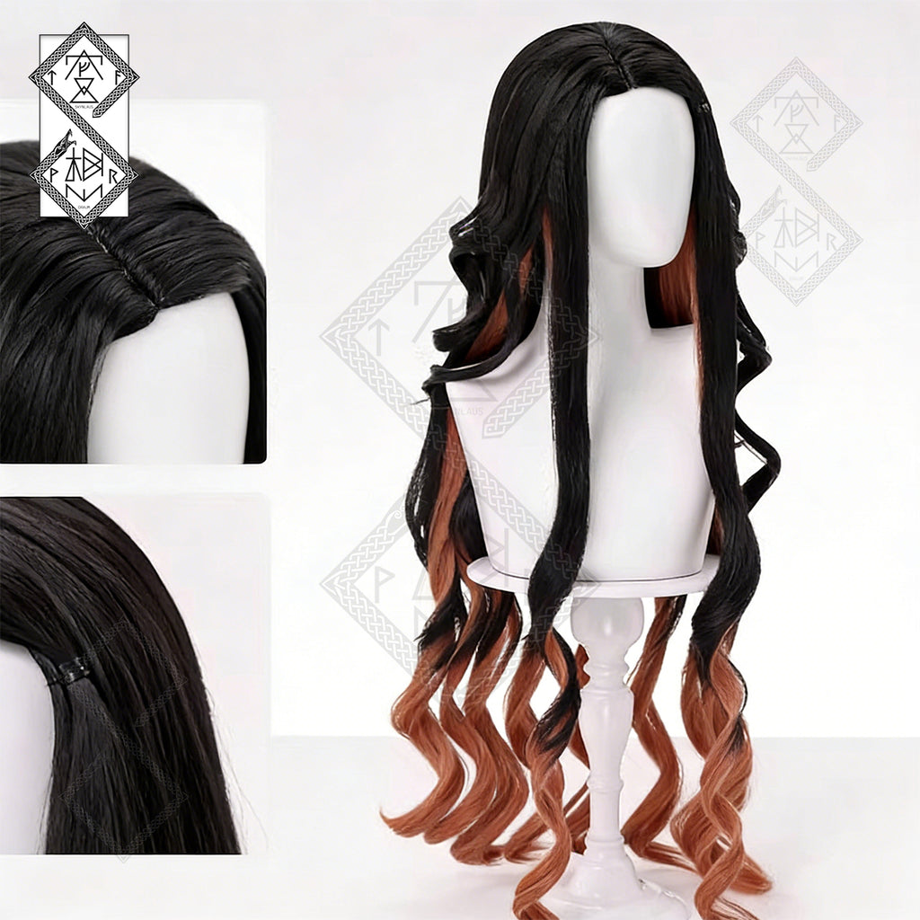 Demon Slayer Tanjiro Nezuko Cosplay Wig – Nezuko Wig Long Anime Wig | Kimetsu no Yaiba Cosplay Hair Heat Resistant Synthetic Wig for Halloween(Ver.2)