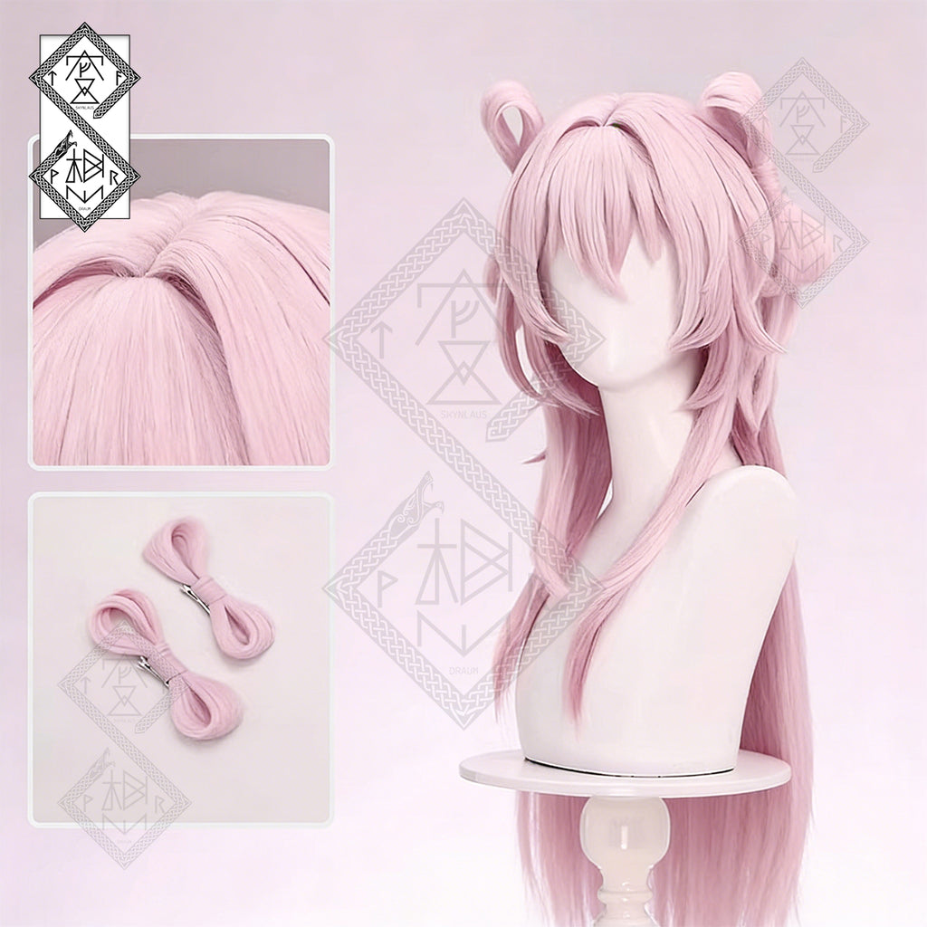 Honkai: Star Rail March 7th Cosplay Wig – Long Anime Wig | Split Bun Realistic Cosplay Hair Heat Resistant Synthetic Wig