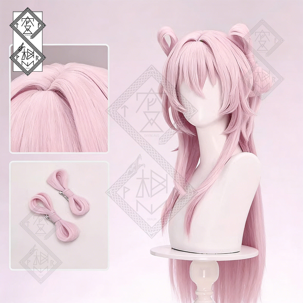 Honkai: Star Rail March 7th Cosplay Wig – Long Anime Wig | Split Bun Realistic Cosplay Hair Heat Resistant Synthetic Wig