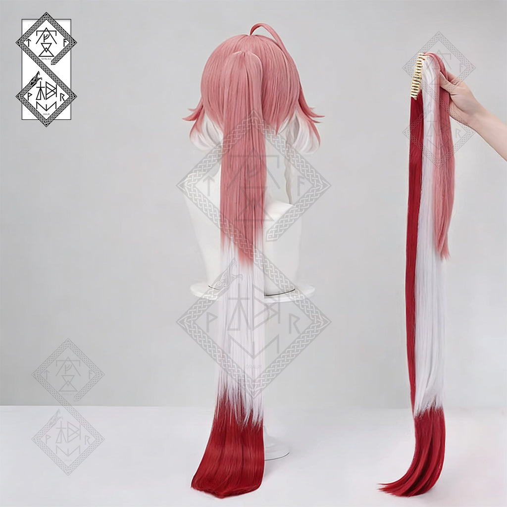 Wuthering Waves Changli Cosplay Wig – Long Gradient Split Ponytail with Clip, Center Part Anime Game Costume Wig
