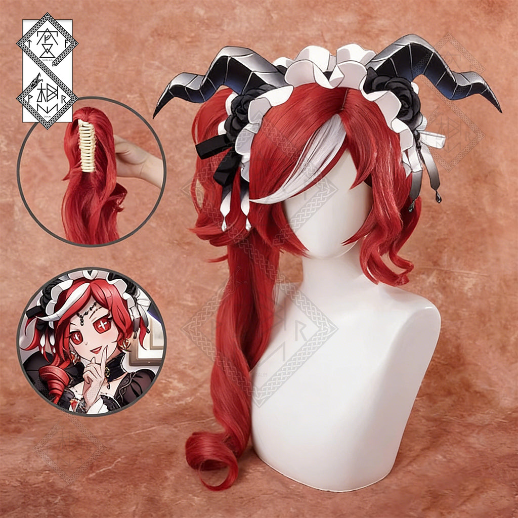 Identity V Priestess Cosplay Wig – Split Curly Ponytail Witch Style Anime Wig (Crimson Ver.)
