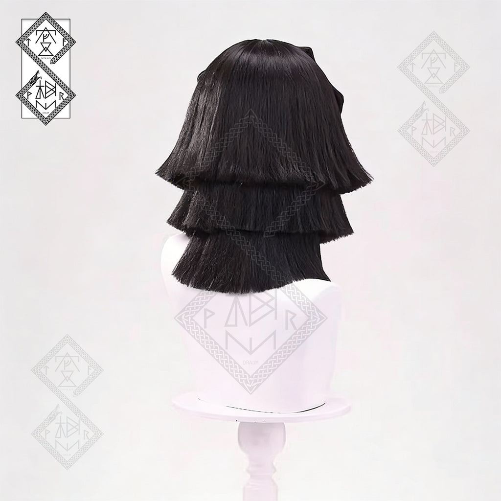 Demon Slayer Obanai Iguro Cosplay Wig – Layered Black Hair with Bangs, Snake Hashira Anime Costume Wig