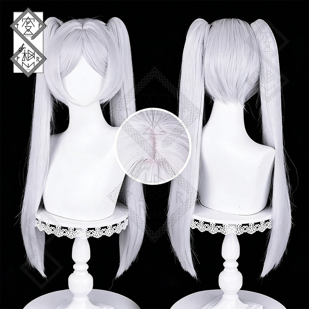 Frieren Beyond Journey's End Frieren Cosplay Wig – Long Straight Hair with Ponytail, Realistic Hairline, Heat Resistant(Style 1 - Tied Hairstyle)