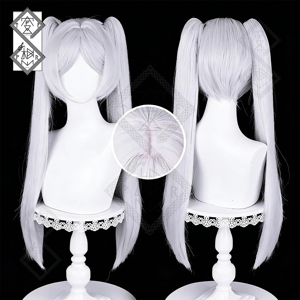 Frieren Beyond Journey's End Frieren Cosplay Wig – Long Straight Hair with Ponytail, Realistic Hairline, Heat Resistant(Style 1 - Tied Hairstyle)