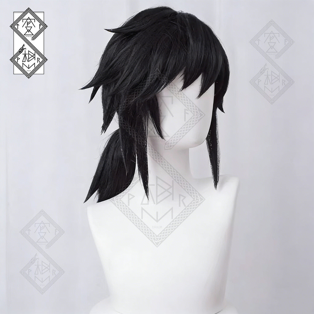 Demon Slayer Giyu Tomioka Cosplay Wig – Thick Fluffy Heat-Resistant Synthetic Hair, Easy Styling, Curled Ends, Anime Costume Wig (Version 2 Optional) Style 1 – Fluffy Wig Top