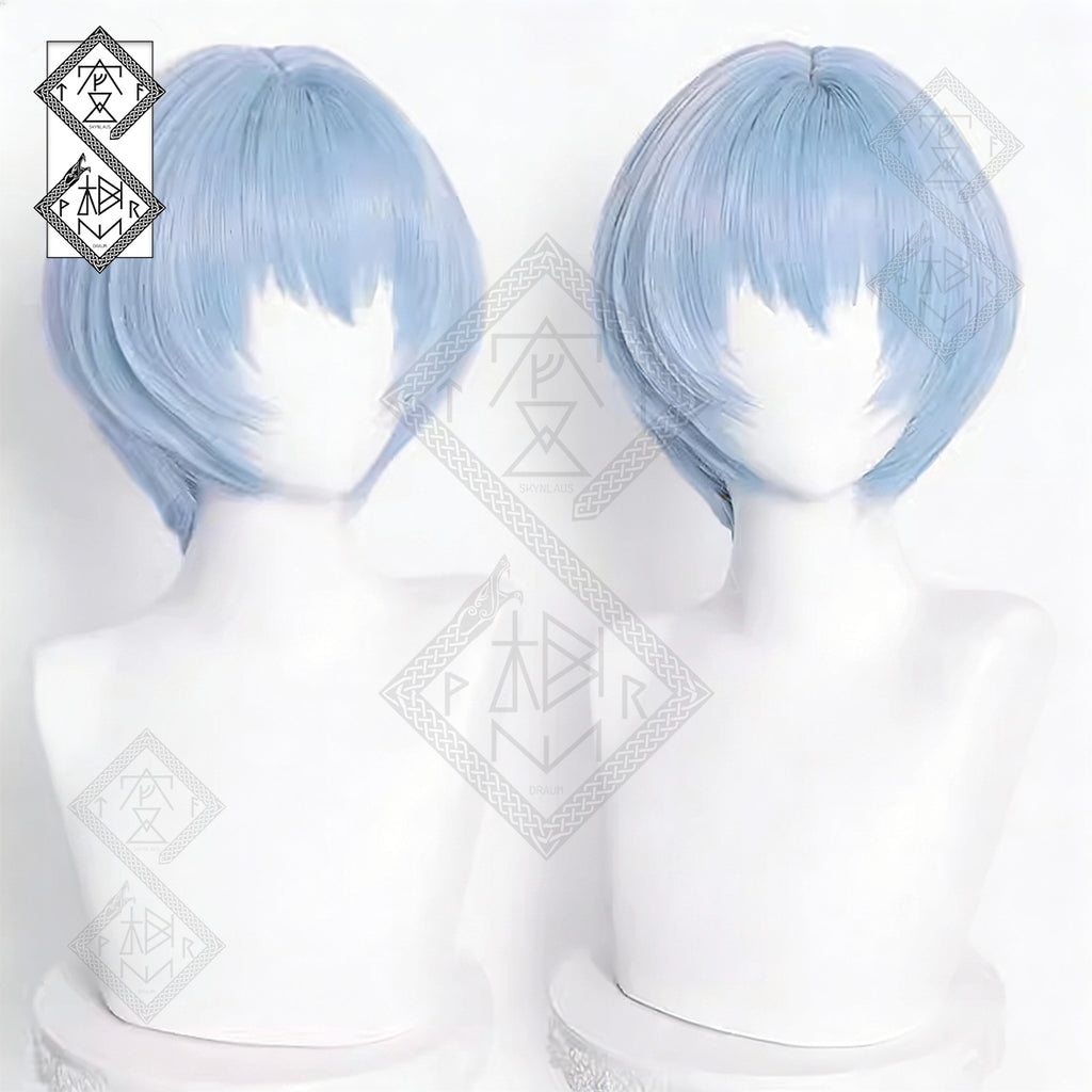 Neon Genesis Evangelion Rei Ayanami Cosplay Wig – Short Blue Hair, Natural Look, Heat-Resistant Synthetic Wig with Hair Accessories(Ver.1)