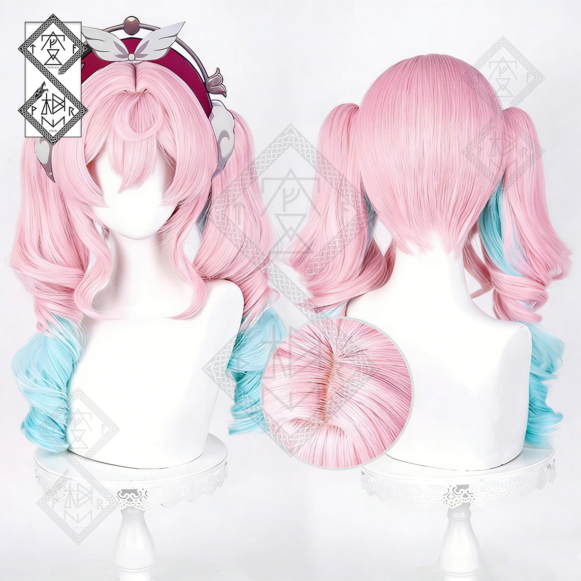 Honkai: Star Rail Hyacine Cosplay Wig – Layered Gradient Twin Tails, Clip-On Ponytails, Heat-Resistant Synthetic Hair (Version 2)