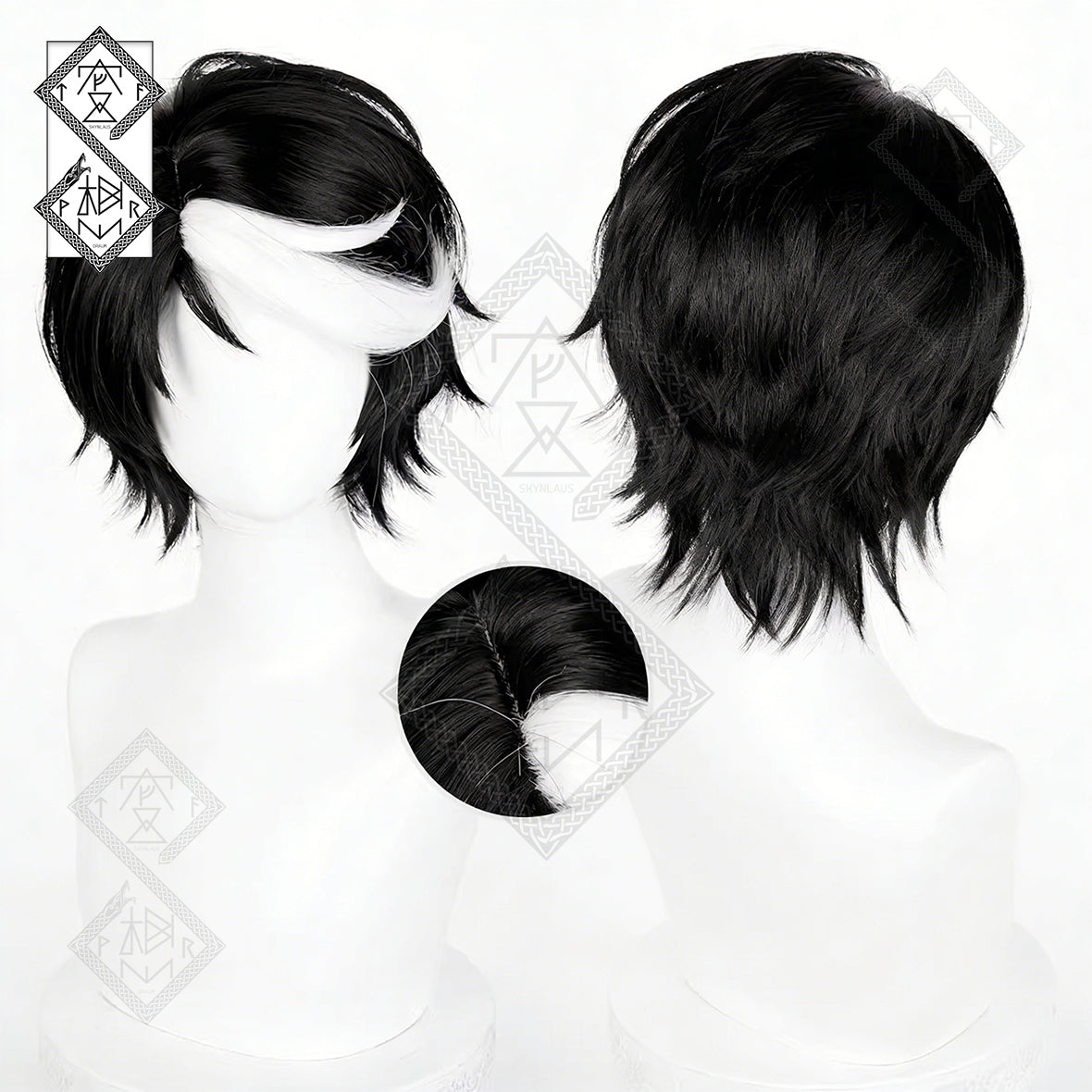 Seer Noir Cosplay Wig – Black & White Gradient Top Hair Identity V Under Truth(Ver.2 Scalp Top)