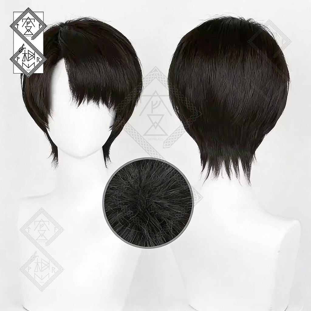 Attack on Titan Levi Ackerman Cosplay Wig - Spiked Top, Natural Black-Brown Hair, Heat Resistant(Spiked Top ver.1)
