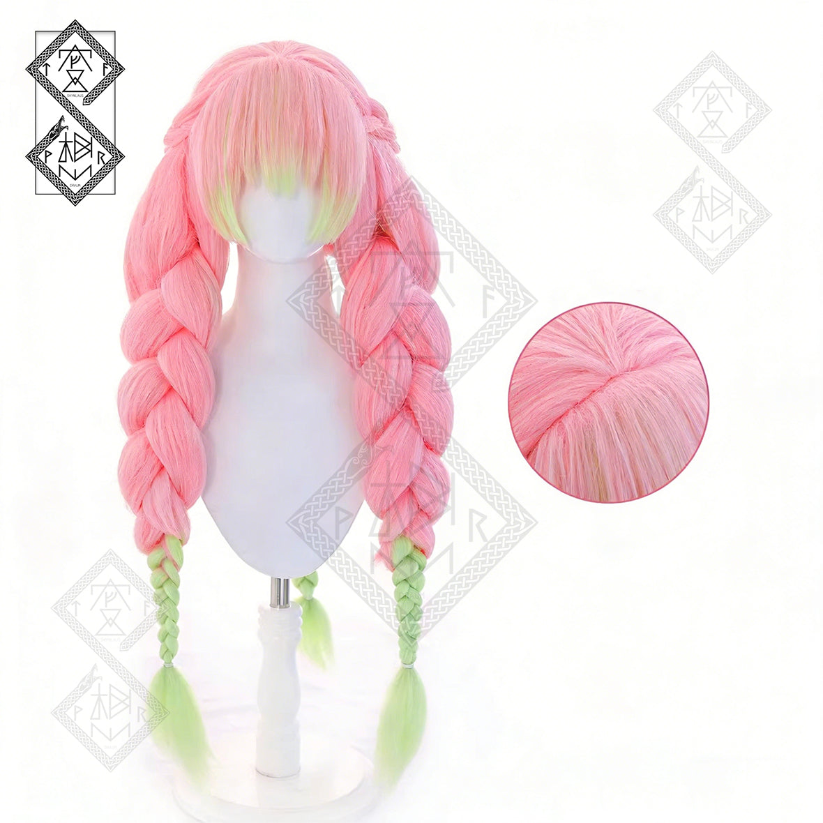 Demon Slayer Mitsuri Kanroji Cosplay Wig – 5 Braids, Thick Gradient Hair, Anime Costume Wig