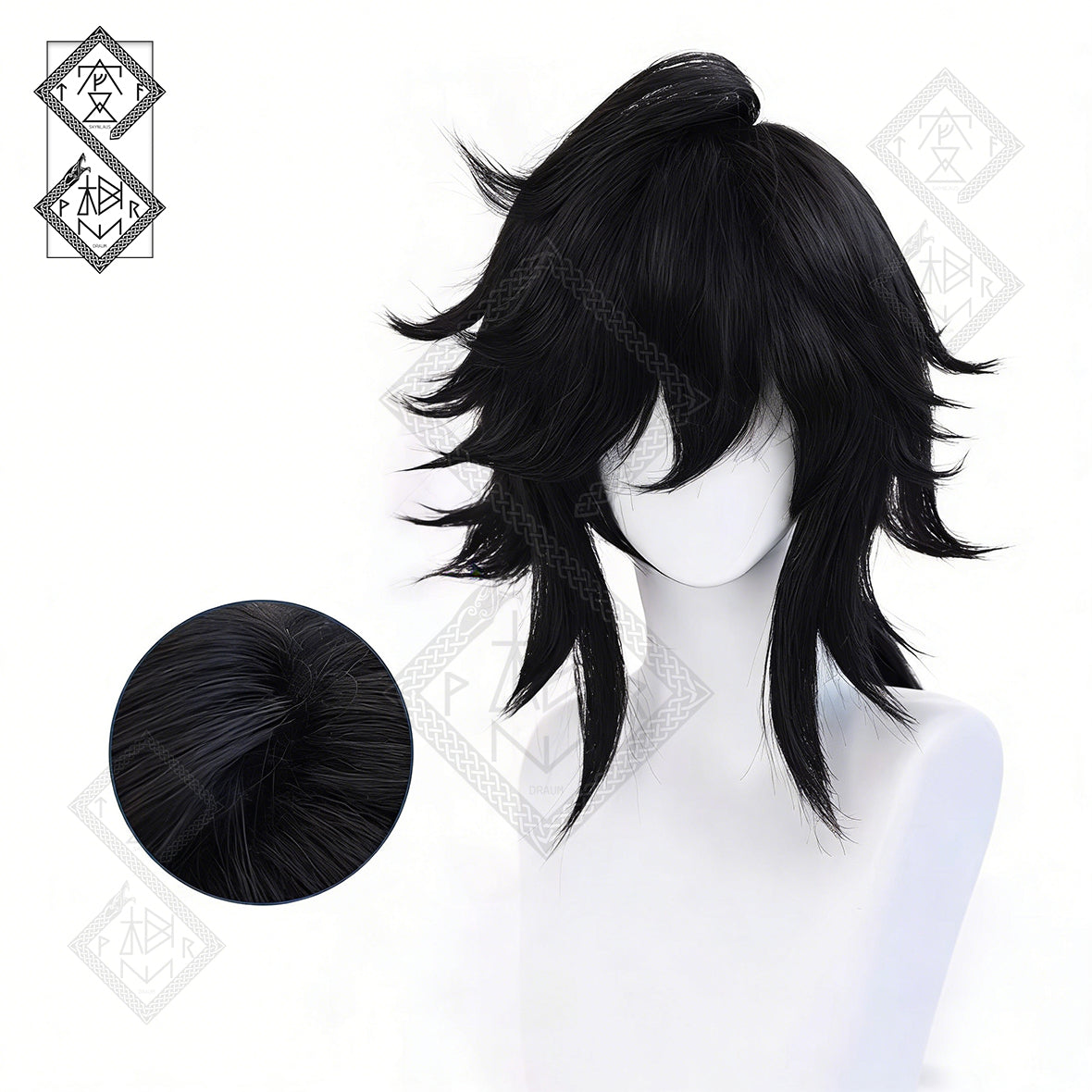 Demon Slayer Giyu Tomioka Cosplay Wig | Short Black Blue Anime Wig | Heat Resistant Synthetic Hair