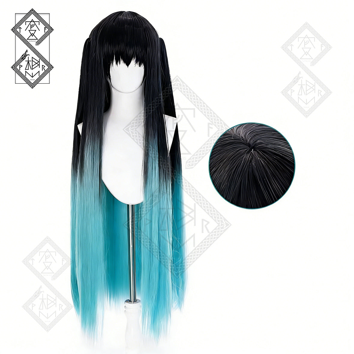 Demon Slayer Muichiro Tokito Wig Mist Hashira Cosplay Wig Long Black Green Gradient Anime Costume Wig