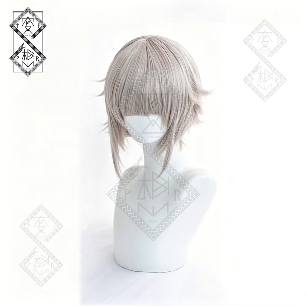 Bungo Stray Dogs Atsushi Nakajima Cosplay Wig White Anime Wig with Black Clip Hair Extension Halloween Costume Wig for Men