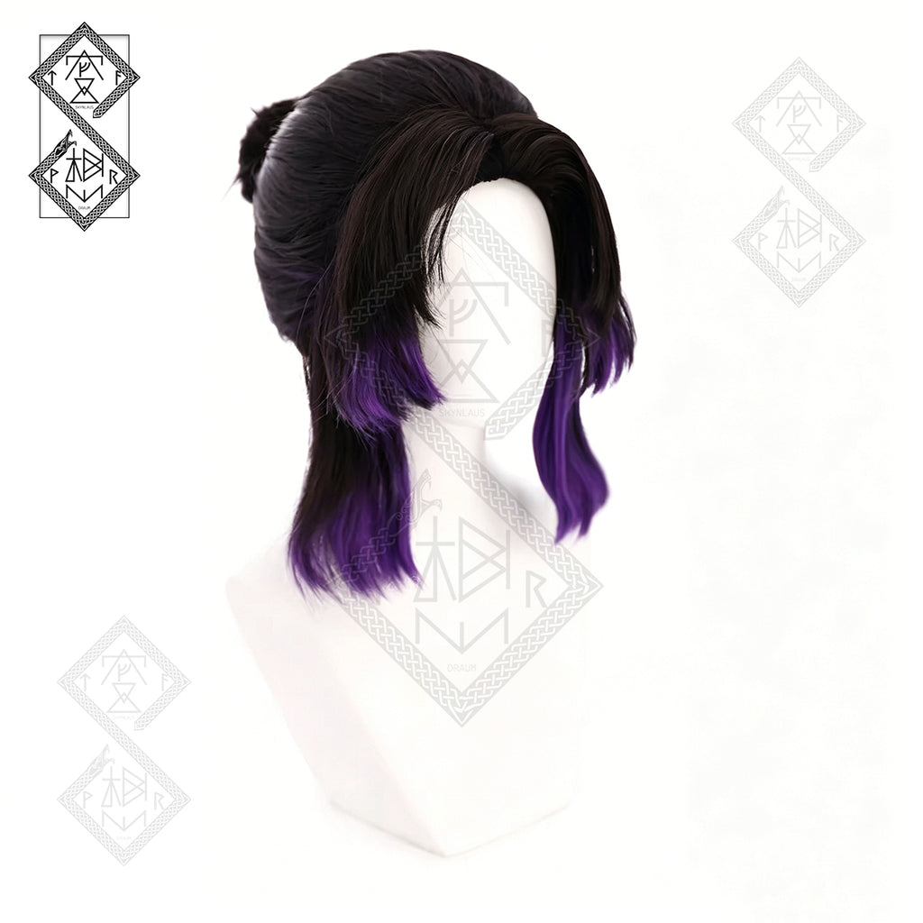 Shinobu Kocho Cosplay Wig Demon Slayer Purple Black Gradient Anime Wig Pre-Styled Bun Heat Resistant Synthetic Hair