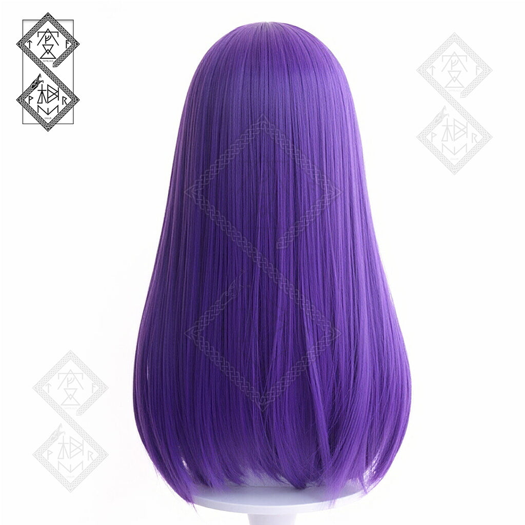 Fate Stay Night Sakura Matou Cosplay Wig Long Purple Hair Pre-Tied Ribbon Heat Resistant Synthetic Anime Wig for Halloween Costume
