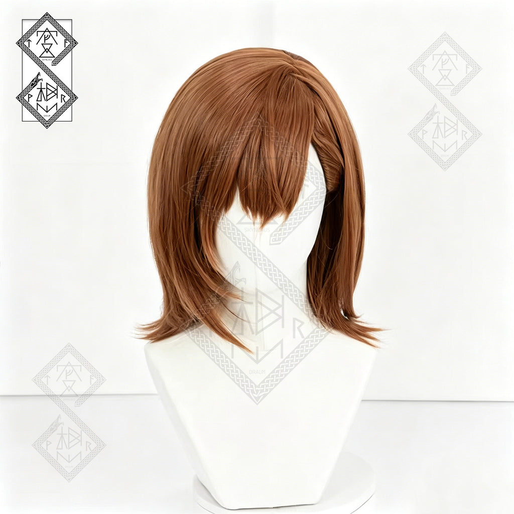 Misaka Mikoto Cosplay Wig – A Certain Scientific Railgun Anime Wig, Short Brown Hair with Side Ponytail, Heat Resistant Synthetic Wig