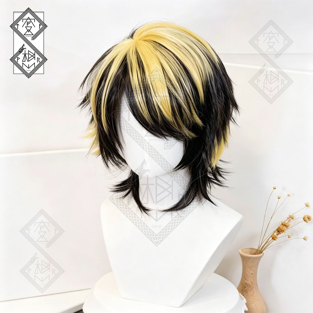 Tokyo Revengers Kazutora Hanemiya Cosplay Wig – Anime Yellow Black Medium Layered Wig for Halloween, Comic Con & Daily Cosplay