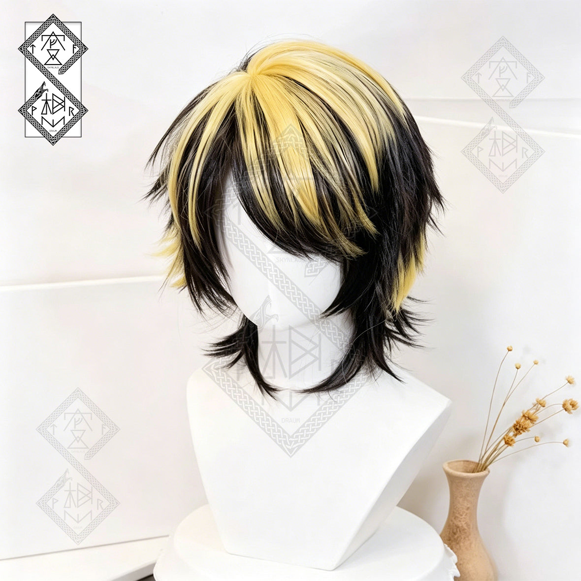 Tokyo Revengers Kazutora Hanemiya Cosplay Wig – Anime Yellow Black Medium Layered Wig for Halloween, Comic Con & Daily Cosplay