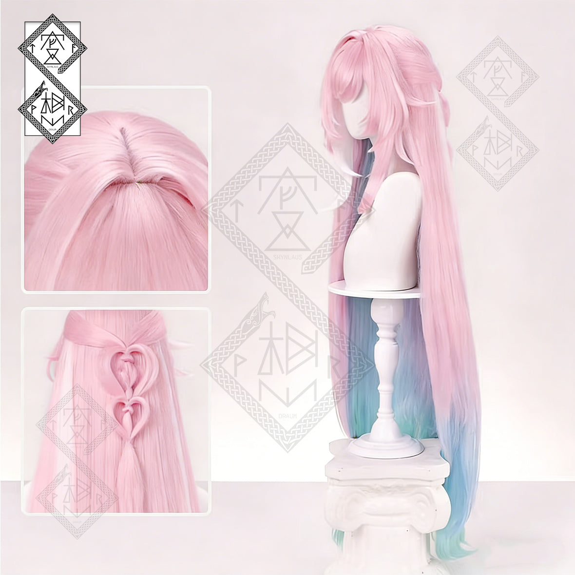Honkai: Star Rail Great Cyrene Cosplay Wig – Long Pink Blue White Gradient Anime Wig, Heat Resistant Synthetic Hair