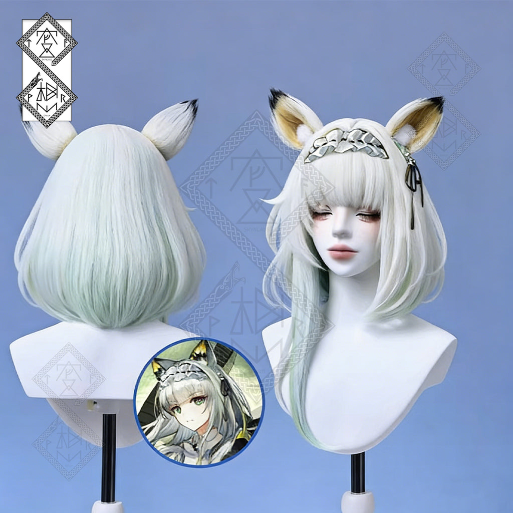 Arknights Kal'tsit Echo of Time Cosplay Wig – Gradient Tips, Detachable Tricolor Ears, Heat Resistant Synthetic Hair
