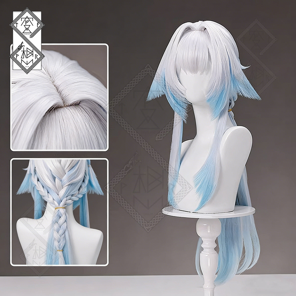 Honkai: Star Rail Cerydra Cosplay Wig – White to Sky Blue Gradient Anime Wig, Heat Resistant Synthetic Hair
