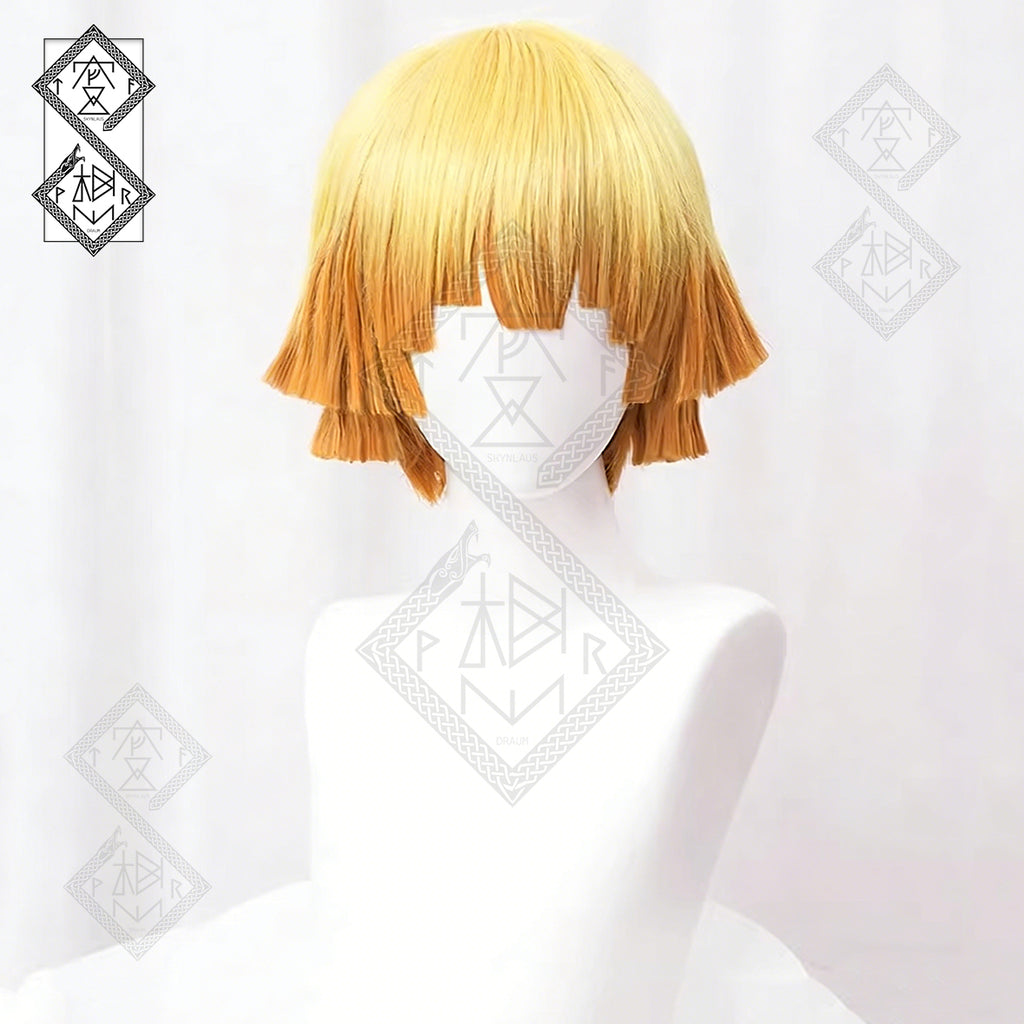 Zenitsu Agatsuma Cosplay Wig Demon Slayer Kimetsu no Yaiba Yellow Orange Gradient Short Anime Wig Heat Resistant Synthetic Hair