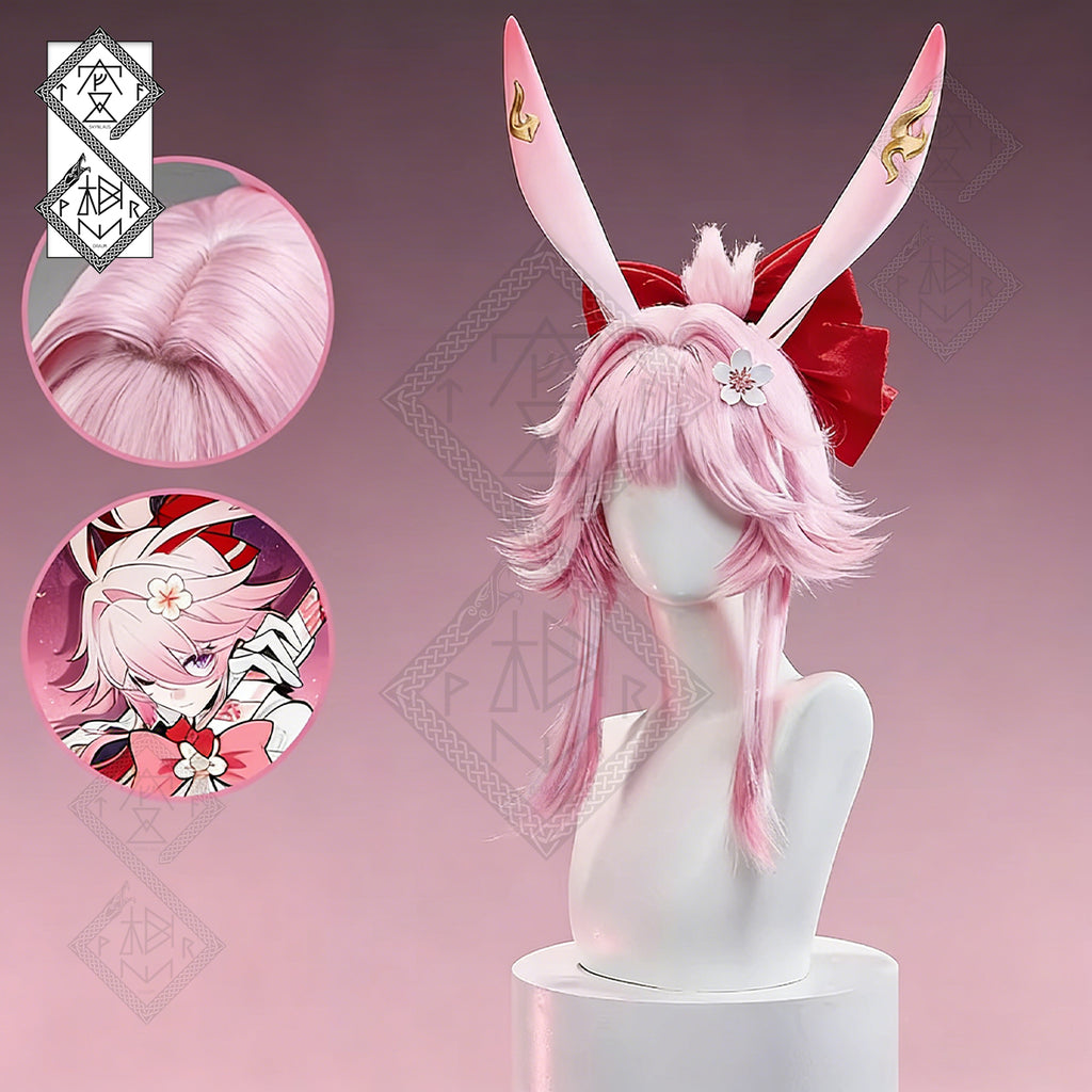 Honkai: Star Rail Evanescia Cosplay Wig – Twofold Paradise Style Fluffy Bun Wig Heat Resistant Synthetic Hair