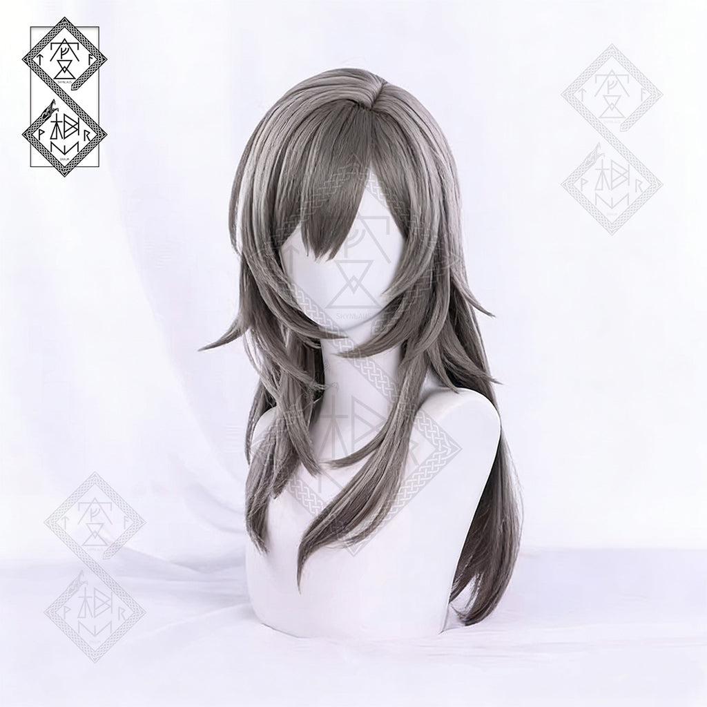 Honkai: Star Rail Stelle Cosplay Wig – Long Straight Silver Hair, Female Trailblazer Costume Prop(Gradient Ver.2)