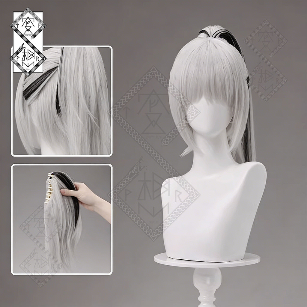 Delta Force Mai Xiaowen Ink Cloud Cosplay Wig Ink Gradient Ponytail Heat Resistant(Ink Wash Cloud Pattern Style Ver.2)