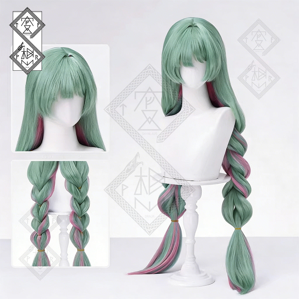 Wuthering Waves Phrolova Cosplay Wig – Twin Ponytails Braided Wig with Curly Bangs, Heat-Resistant Synthetic Anime Costume Hair