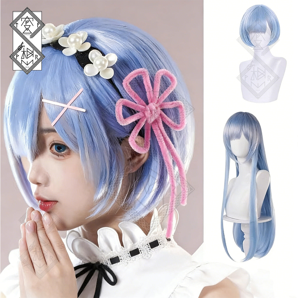 Re:Zero Rem Cosplay Wig Short Blue Anime Maid Hair Heat Resistant(Short Wig Ver.1)
