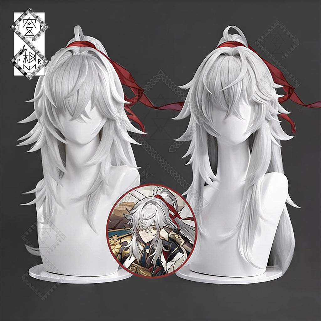 Honkai: Star Rail Jing Yuan Cosplay Wig – Long Silver Ponytail Wig, Heat-Resistant Synthetic Fiber for Men Costume