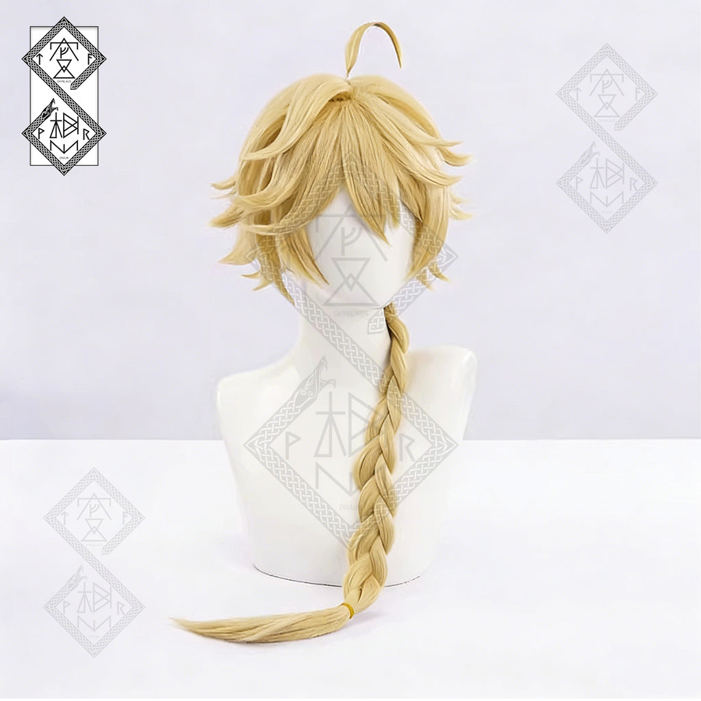 Genshin Impact Lumine Aether Cosplay Wig Set – Twin Traveler Wig | Blonde Anime Cosplay Hair Aether Wig Heat Resistant for Halloween Costume(Aether Ver.2)