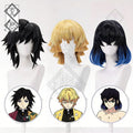 Demon Slayer Zenitsu Giyu Inosuke Cosplay Wig – Giyu Wig Fluffy Anime Wig | Kimetsu no Yaiba Cosplay Hair Heat Resistant for Halloween(Ver.1)