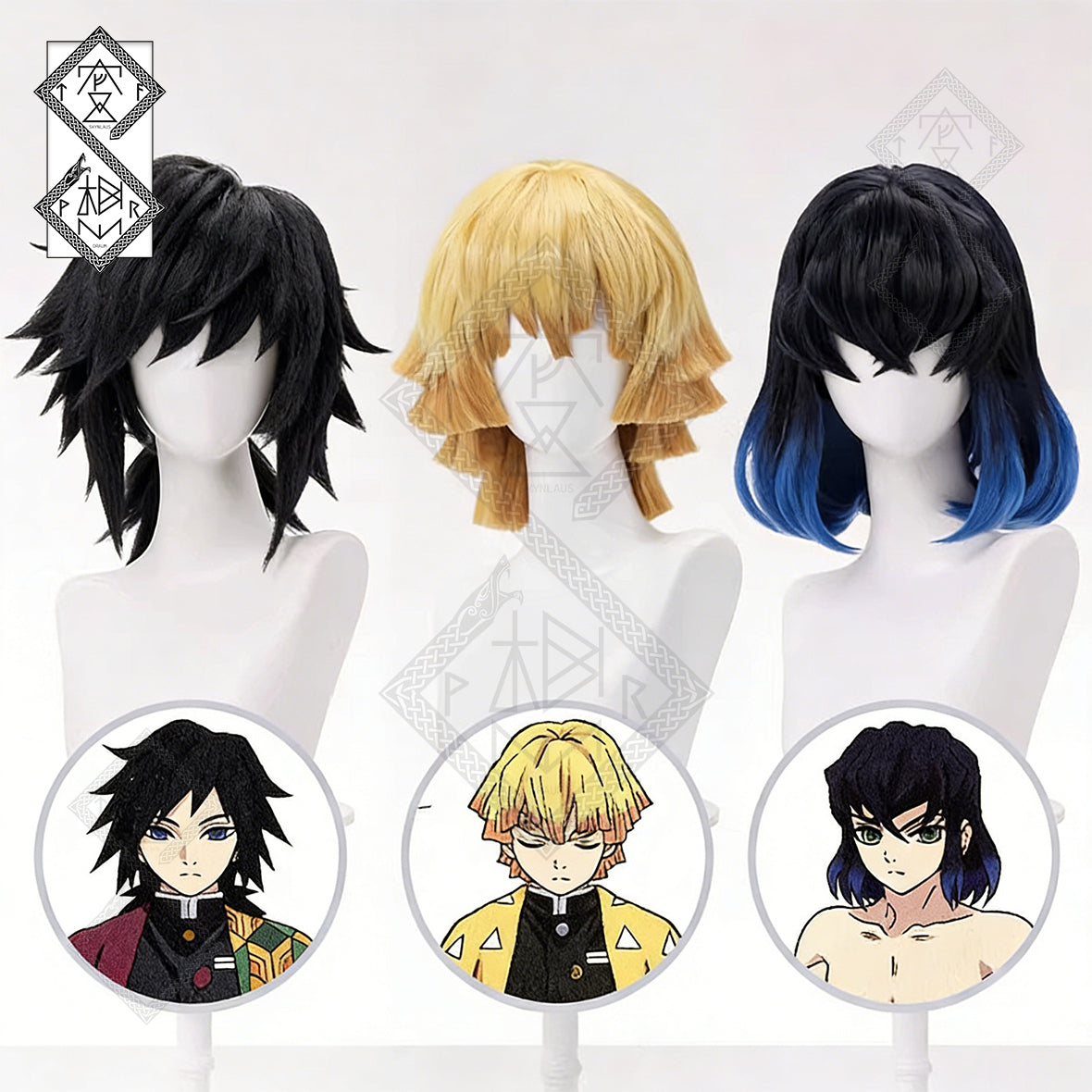 Demon Slayer Zenitsu Giyu Inosuke Cosplay Wig – Giyu Wig Fluffy Anime Wig | Kimetsu no Yaiba Cosplay Hair Heat Resistant for Halloween(Ver.1)