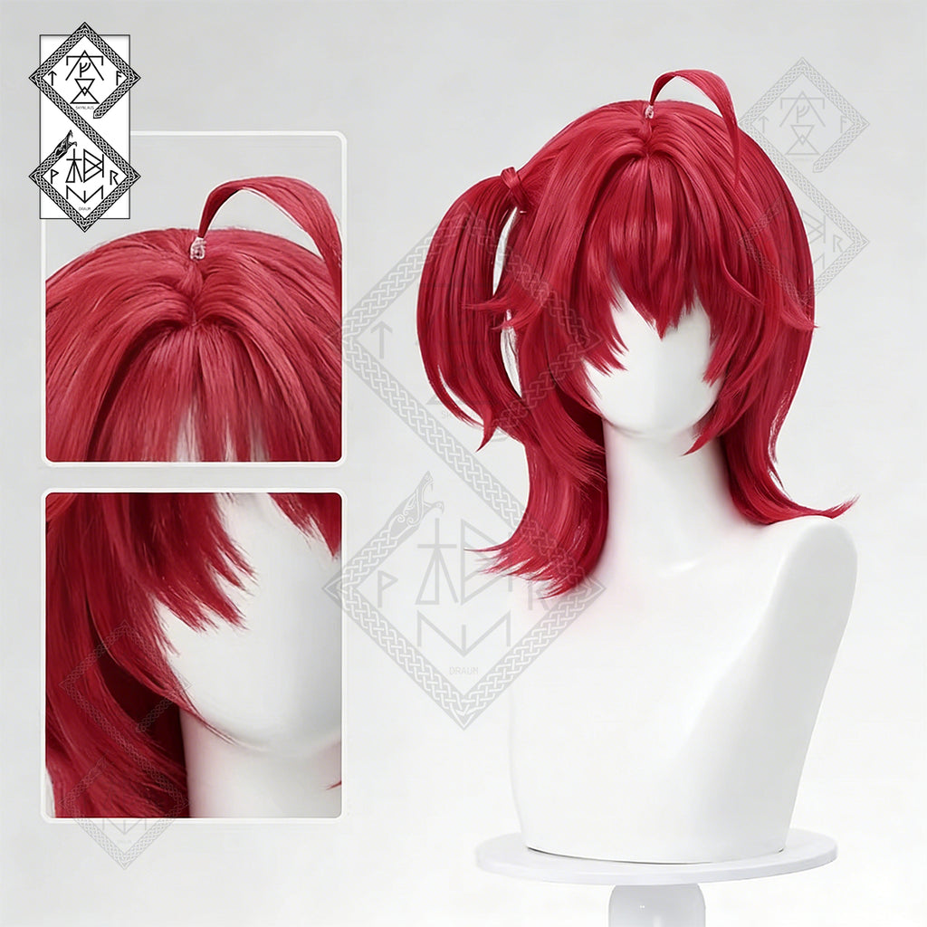 Arknights Exusiai Cosplay Wig – New Outfit Ponytail Anime Wig | Long Red Realistic Cosplay Hair Heat Resistant Synthetic Wig for Halloween